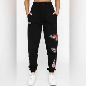 Never Worn White Fox Boutique Black Butterfly Sweatpants